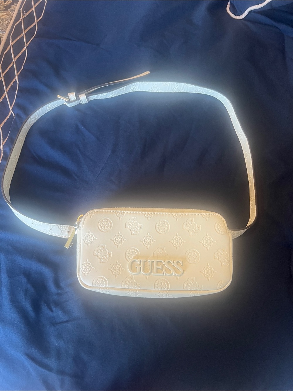 GUESS Ivory Embossed Logo Crossbody Belt Bag